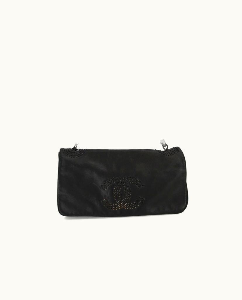 Chanel CHANEL Studded East West Flap Bag Lambskin Black Nickel Grey