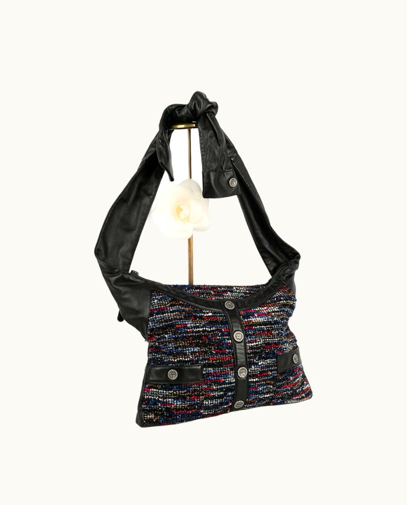 Chanel CHANEL Sac Girl Women's Handbag Multicolored Tweed and Black Leather