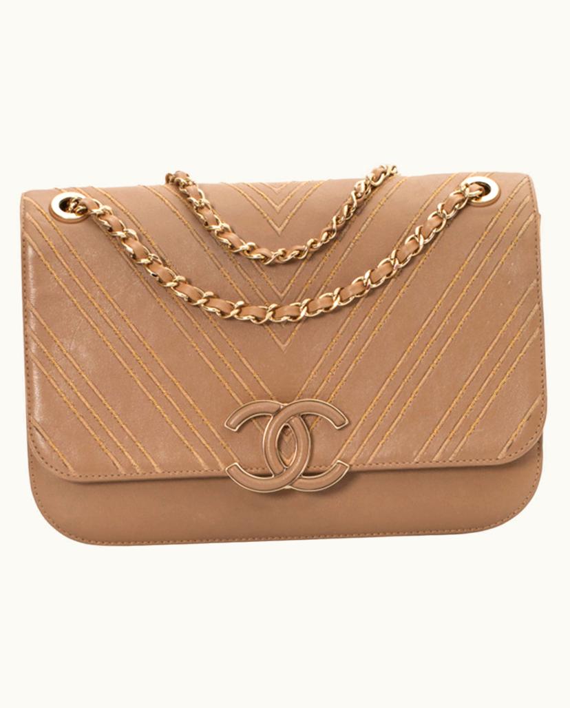 Chanel Chanel Classic Shoulder Bag Leather Beige Gold