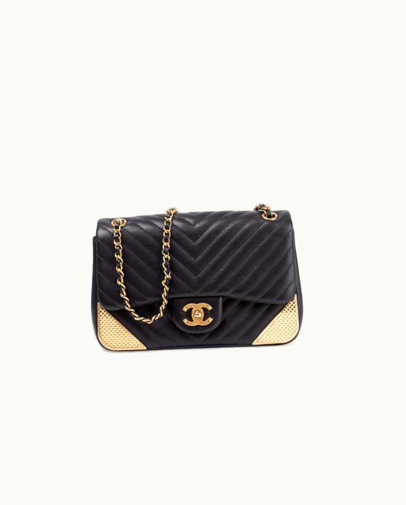 Chanel CHANEL Rock The Corner Mini Chevron Flap Bag Anthracite Blue