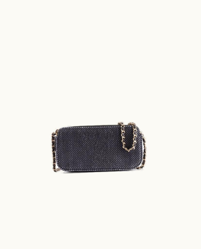 Chanel CHANEL Deauville Double Zip Wallet On Chain Navy Raffia