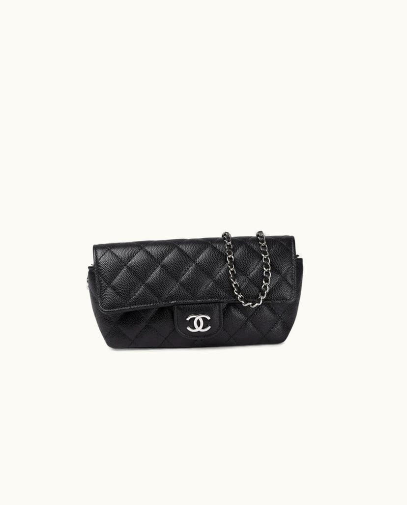 Chanel CHANEL Caviar Sunglasses Case Black Leather