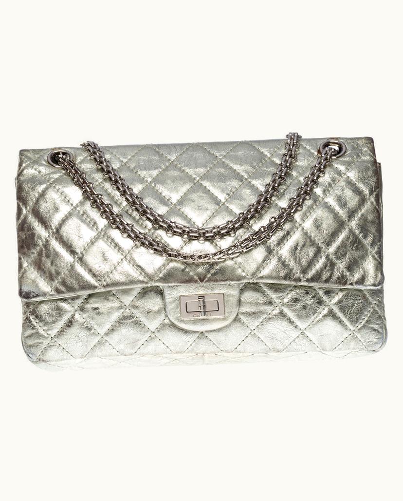 Chanel Chanel 2.55 Leather Shoulder Bag Silvery Silver