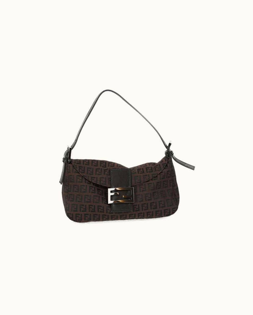 Fendi FENDI Zucchino Mamma Baguette Shoulder Bag Black Brown