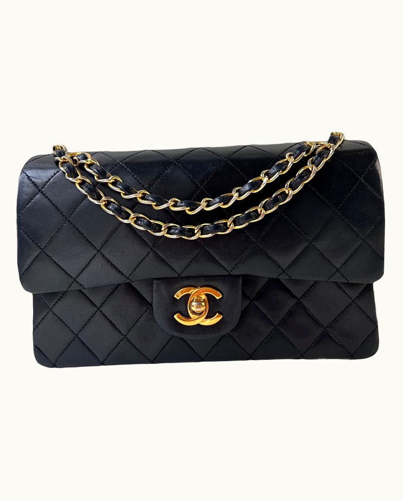 Chanel Chanel Classic Small Double Flap Bag Black Lambskin Burgundy Lining