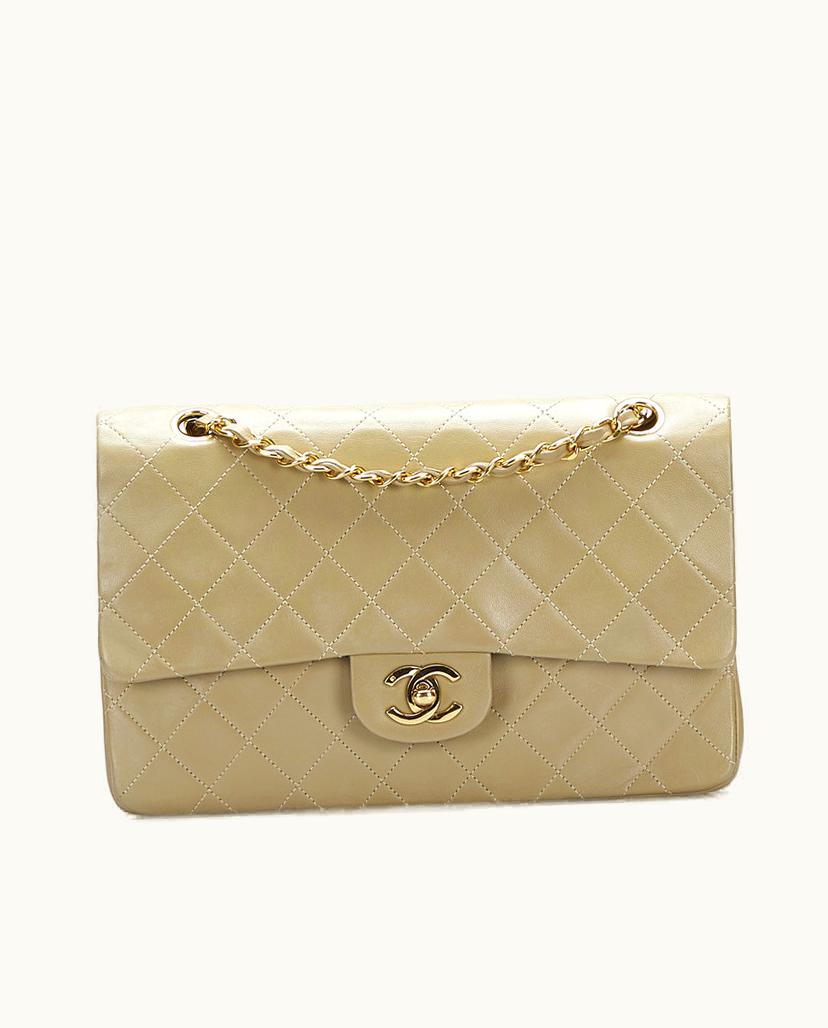 Chanel Chanel Classic Double Flap Lambskin Shoulder Bag Brown x Beige