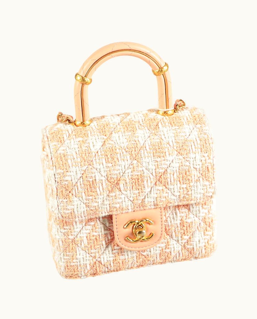 Chanel Chanel Mini Flap Bag in Orange and Off-White Tweed & Lambskin