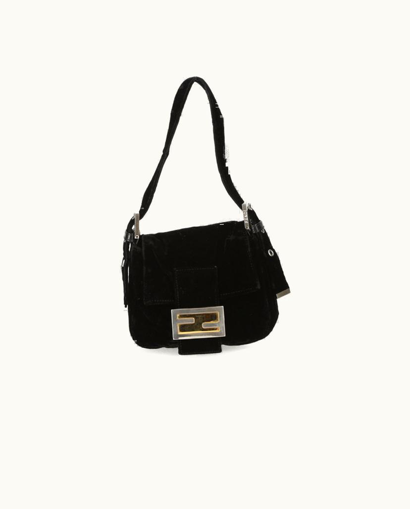 Fendi FENDI Mini Baguette Suede Black Vintage Shoulder Bag