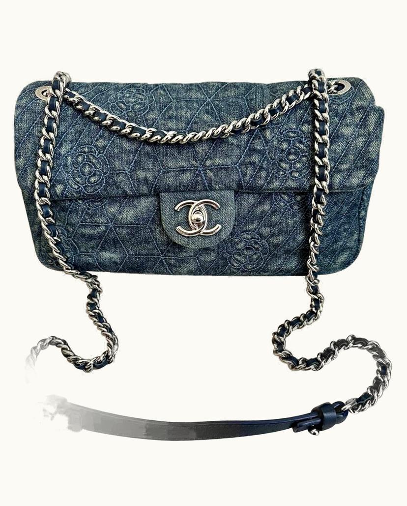 Chanel Camélia Shoulder Bag Denim Fabric Blue