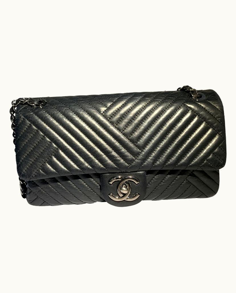 Chanel Chevron Medium Bag Lamb Leather Black