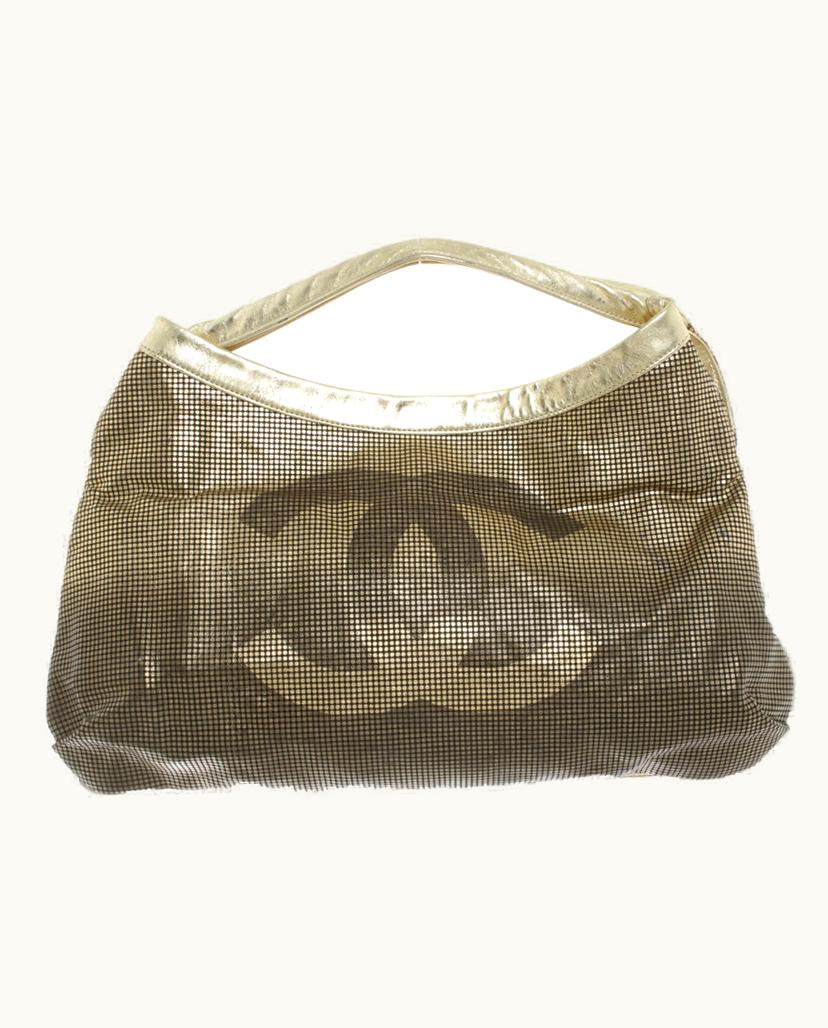 Chanel Chanel Logo Print Metallic Leather Women's Handbag Gold/Black