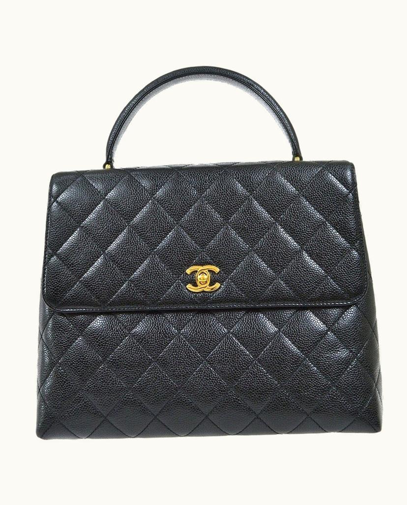 Chanel CHANEL Top Handle Quilted Caviar Bag Black