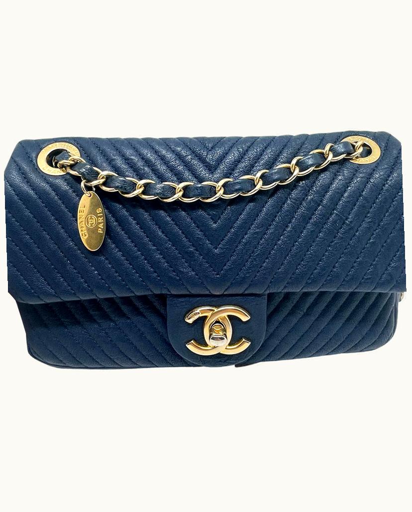 Chanel Chanel Chevron Flap Bag Leather In Blue