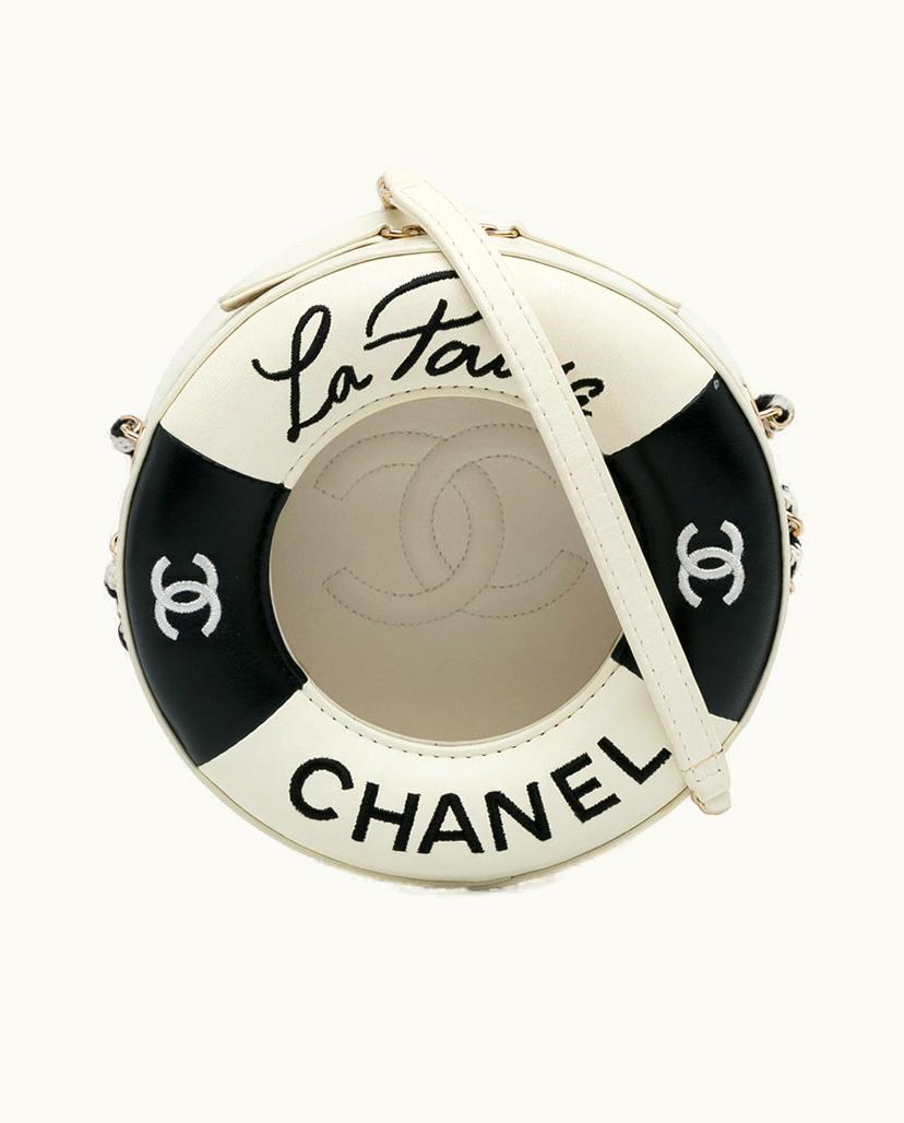 Chanel Chanel Coco Lifesaver Round Crossbody Bag Lambskin Leather White & Black