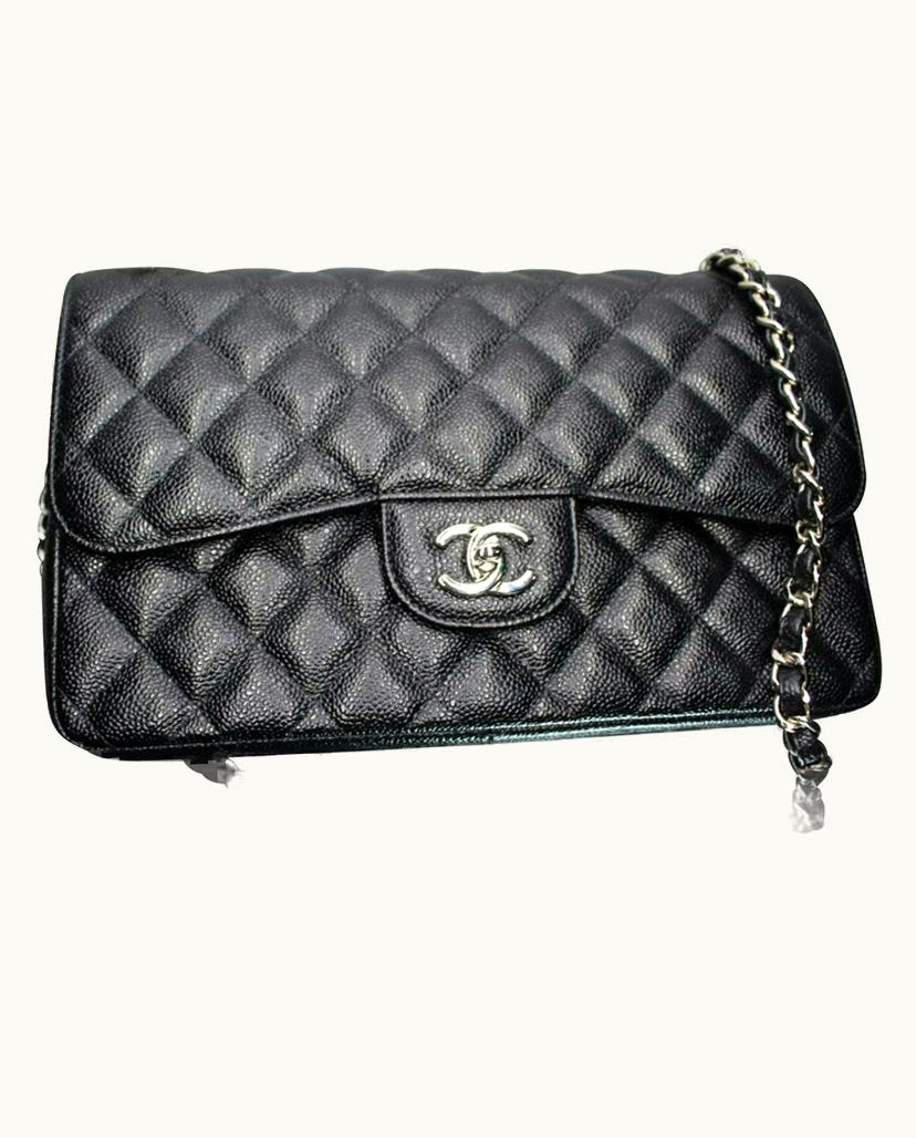 Chanel Chanel Large Classic Bag Grained Calfskin & Silver-Tone Metal In Black