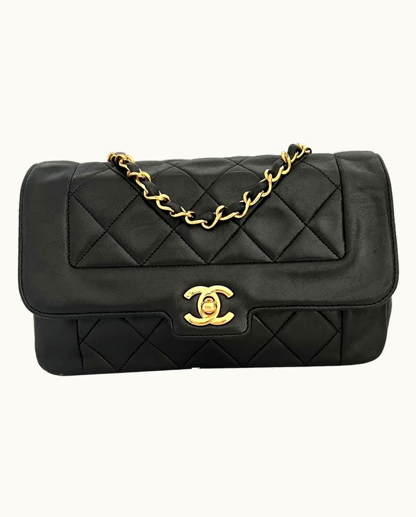 Chanel Chanel Diana Vintage Leather Shoulder Bag Black Gold
