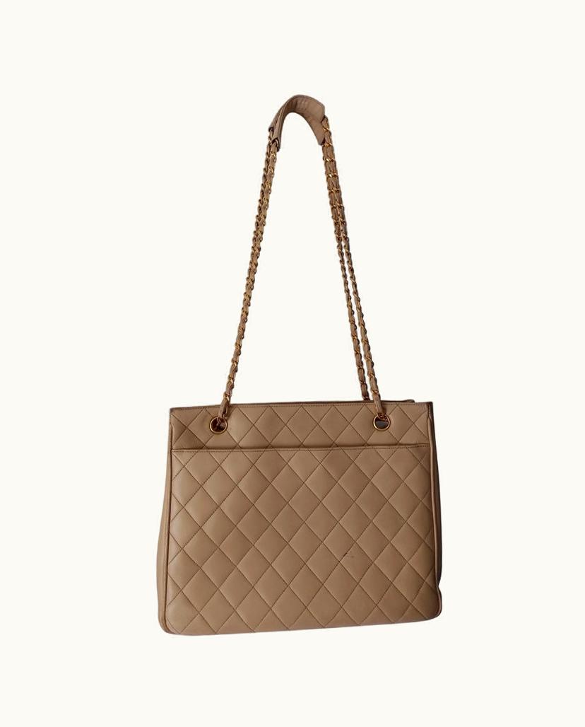 Chanel Chanel Quilted Leather Shopping Bag Tote Beige