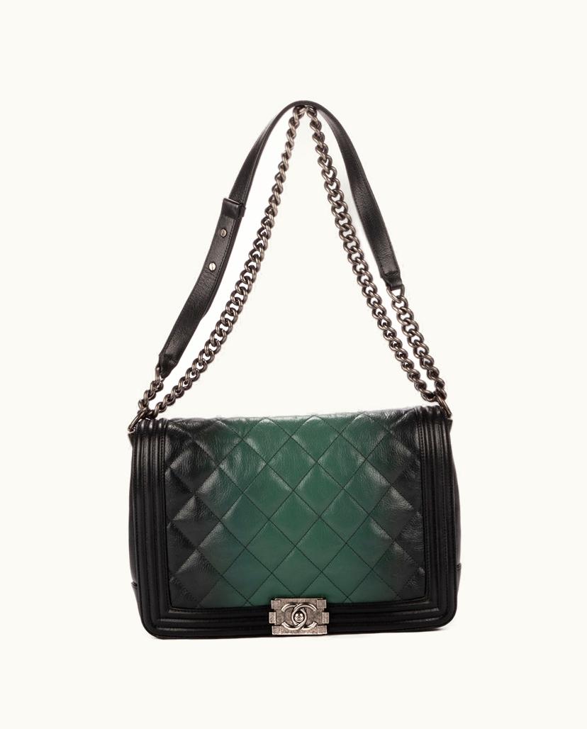 Chanel Chanel Boy Shadow Large Shoulder Bag Calfskin Green/Black