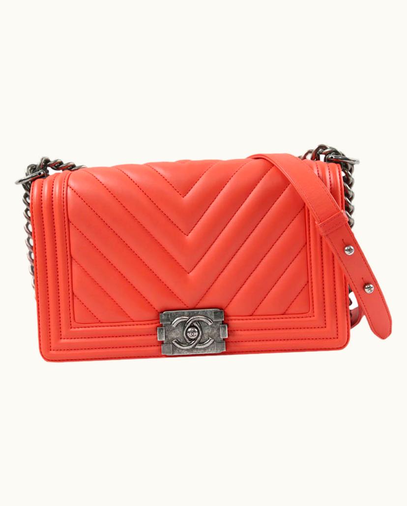 Chanel Baggy Vintage CHANEL Boy Small Shoulder Bag Leather In Orange