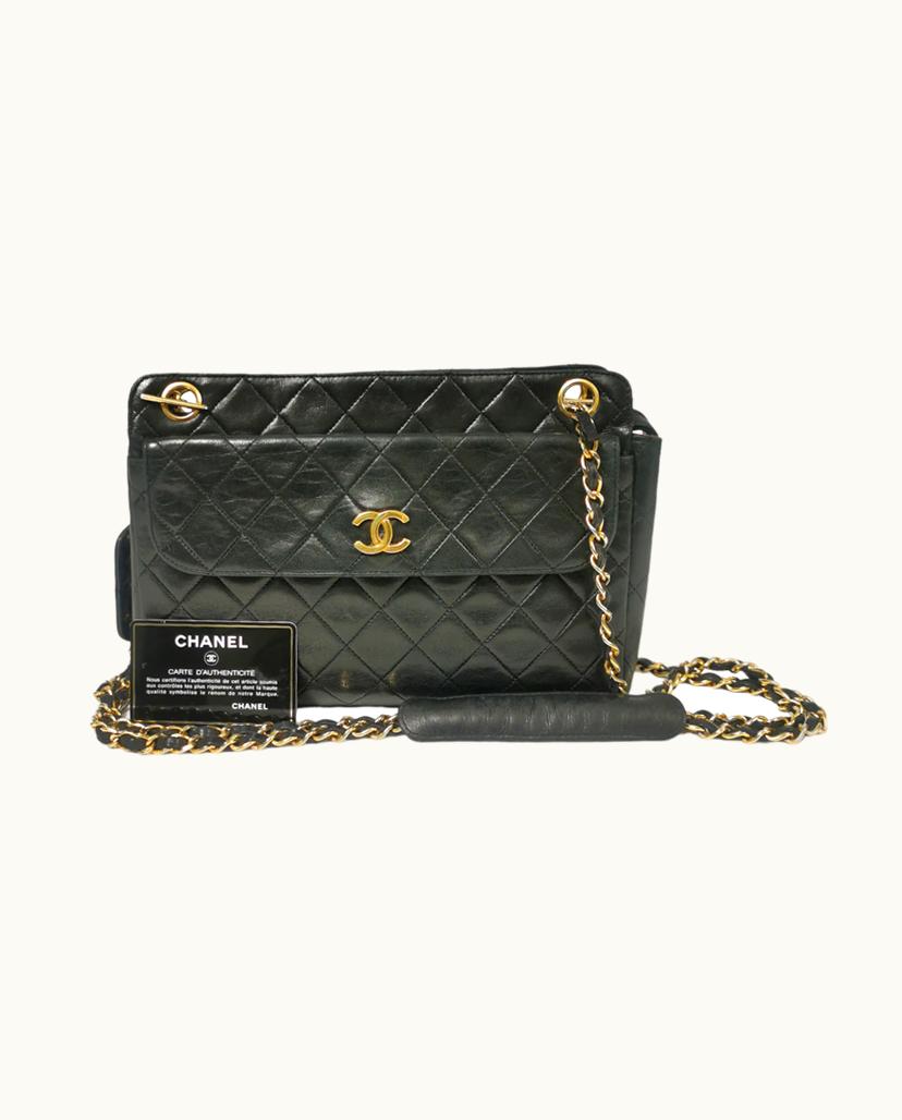 Chanel Chanel Classic Flap Shoulder Bag Leather Black Gold