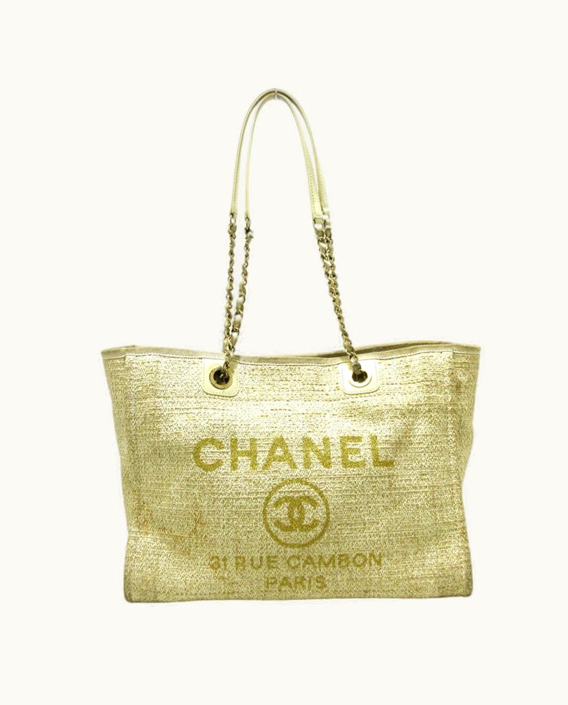 Chanel Chanel Deauville MM Tote Bag Beige Canvas