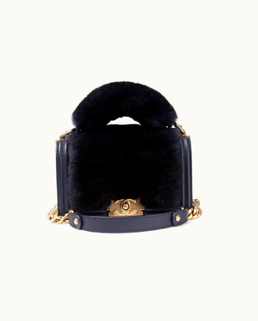 Chanel Chanel Boy Fur Bag Leather and Fur in Navy Blue
