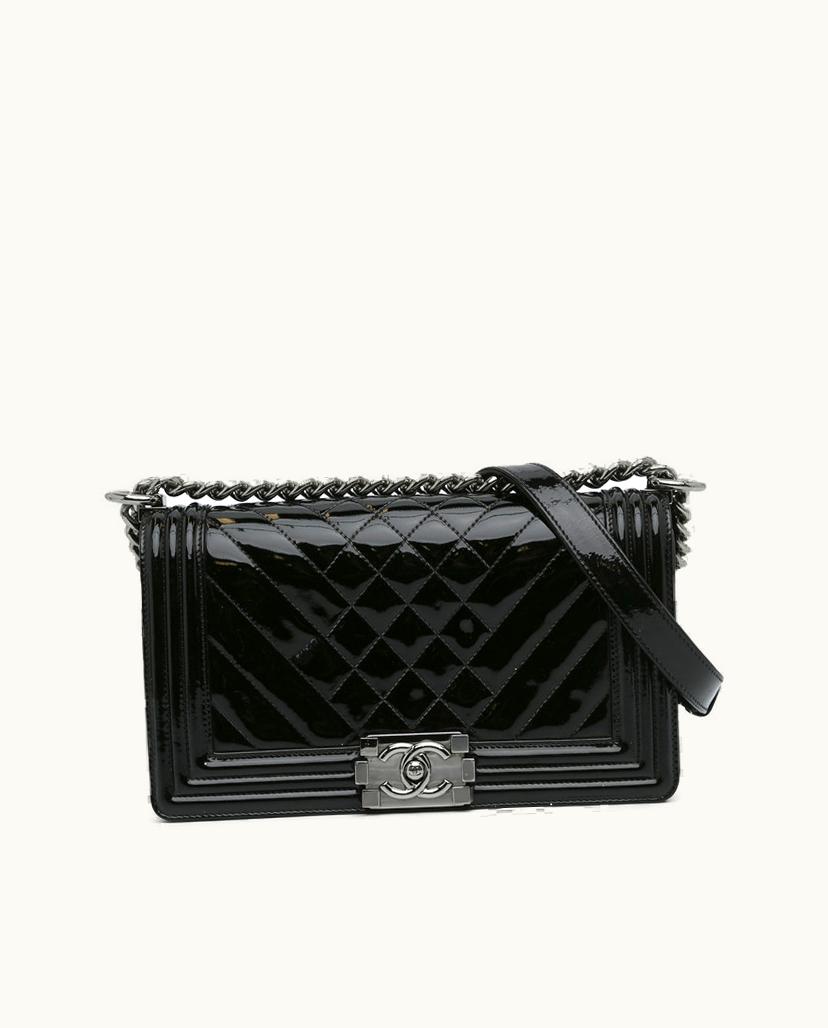 Chanel Chanel Medium Patent Chevron Boy Flap Shoulder Bag in Black