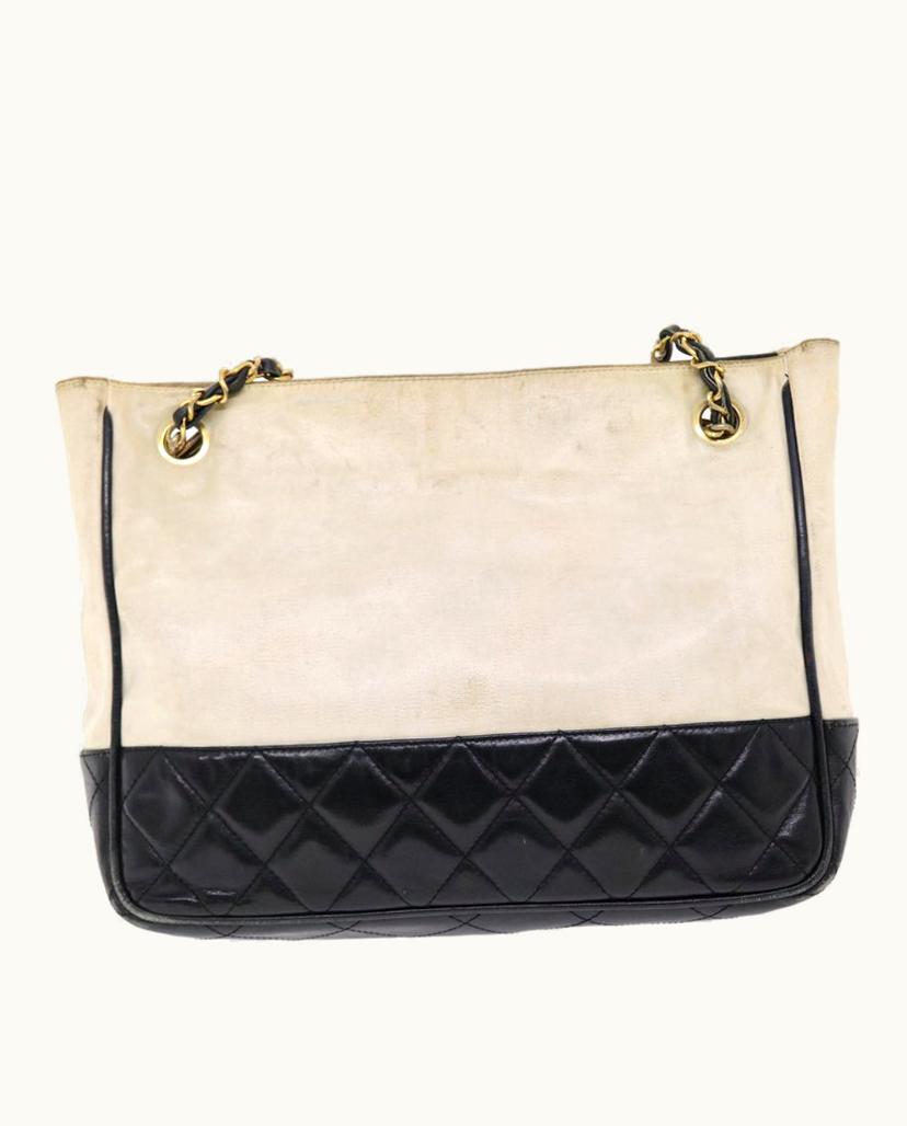 Chanel Chanel Coated Canvas Shoulder Bag White and Black