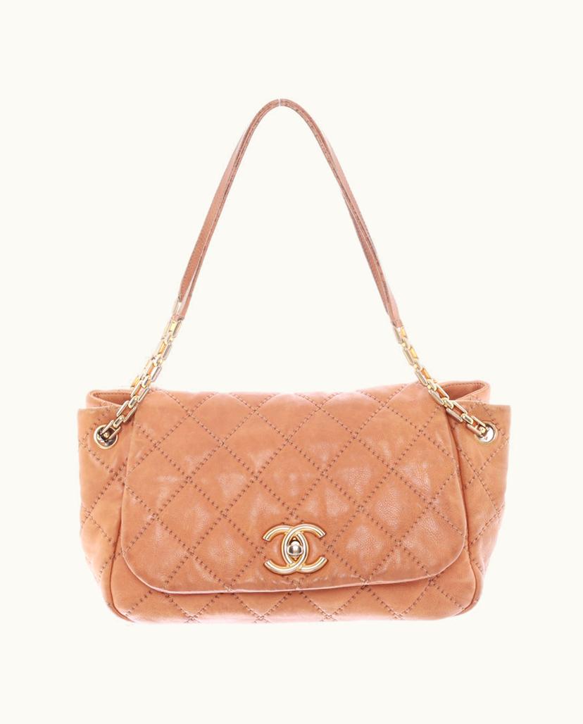 Chanel Chanel Classic Flap Shoulder Bag Calfskin Leather Brown