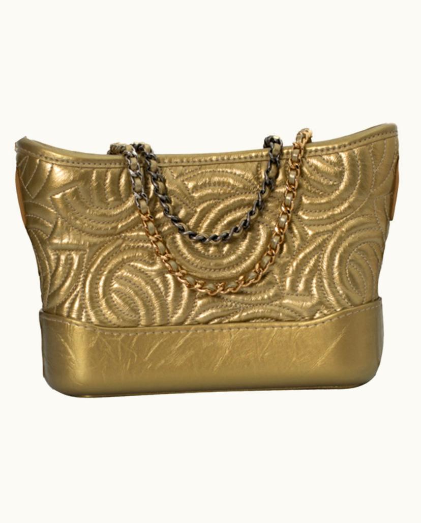 Chanel CHANEL Gabrielle Leather Shoulder Bag Gold & Beige