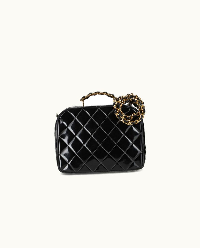 Chanel CHANEL Quilted Patent Leather 2Way Box Bag Black