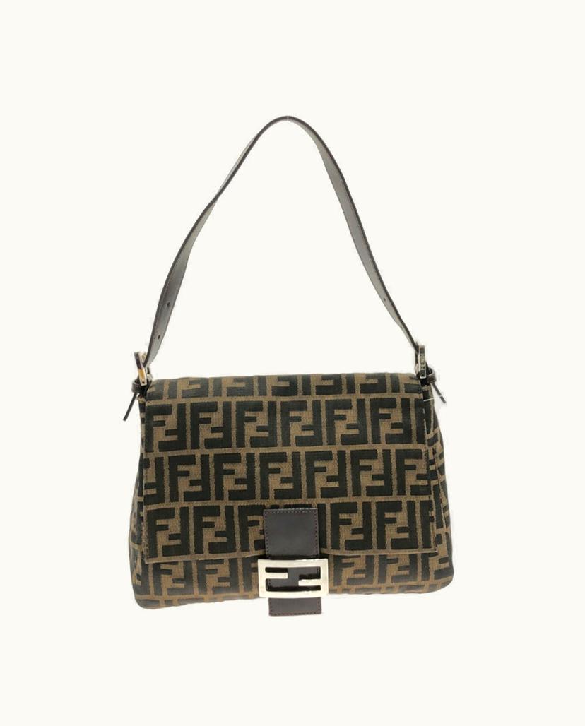 Fendi Fendi Mamma Baguette Beige Zucca Pattern Canvas Shoulder Bag