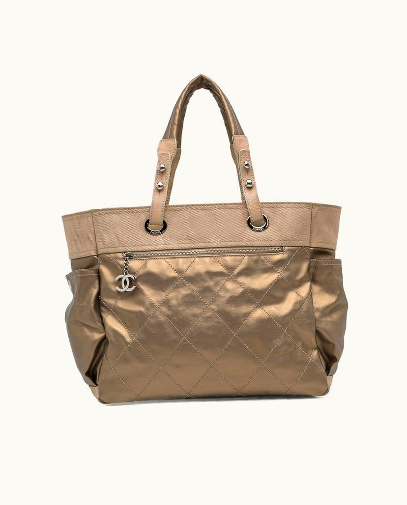 Chanel Chanel Paris Biarritz Women's Tote Bag Coated Canvas In Gold