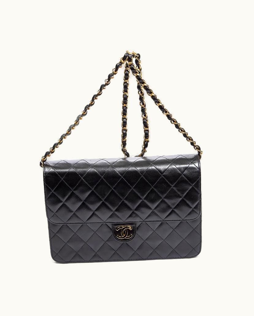 Chanel Chanel Vintage Single Flap Shoulder Bag Quilted Lambskin Leather Black