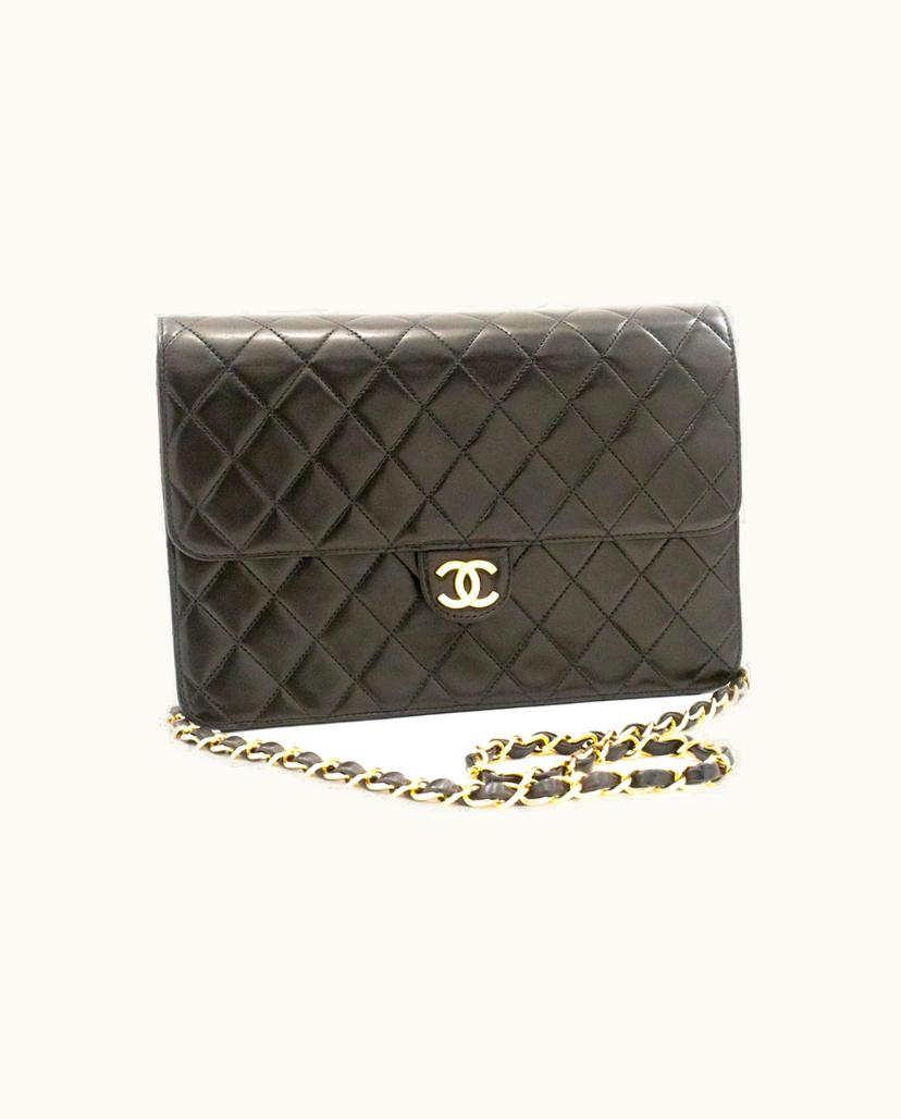 Chanel Chanel Quilted Chain Shoulder Bag Leather Black