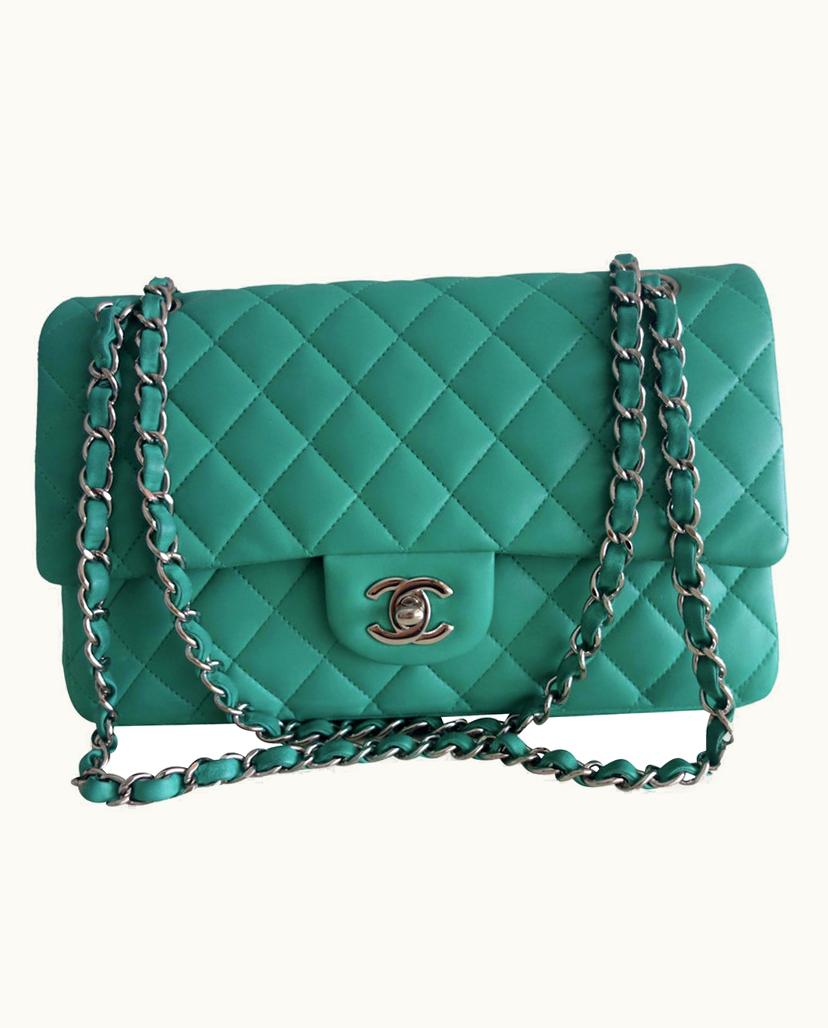 Chanel Chanel Classic Sac Medium Flap Bag Quilted Lambskin Green