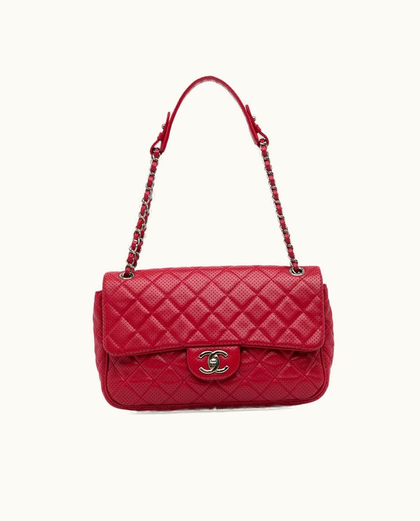 Chanel Chanel Jumbo Classic Perforated Lambskin Single Flap Shoulder Bag Red