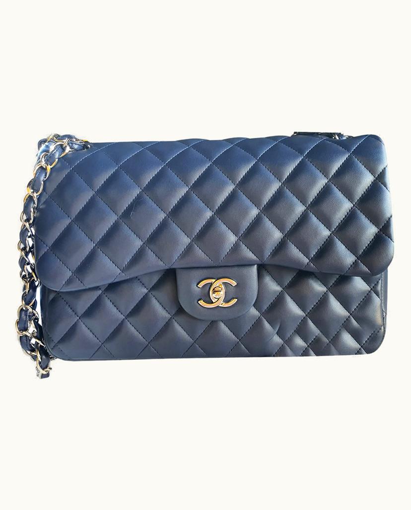 Chanel Chanel Jumbo Classic Double Flat Bag Leather Navy Blue