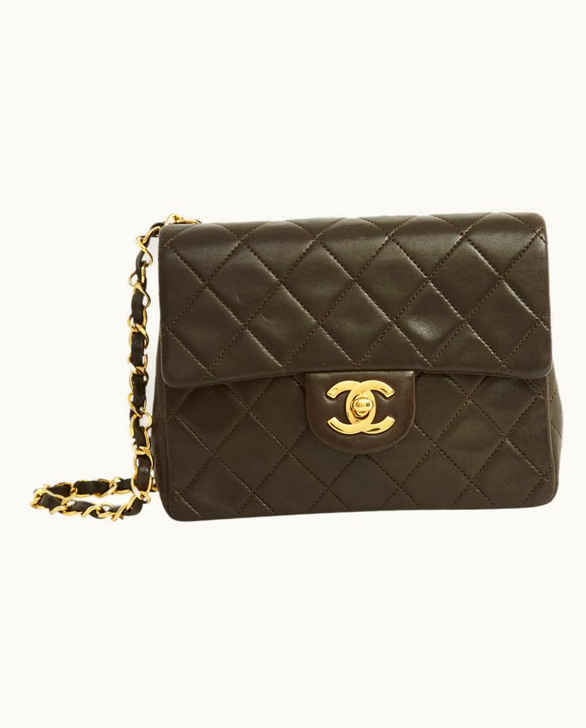 Chanel Chanel Classic Mini Carré Handbag Leather Dark Brown