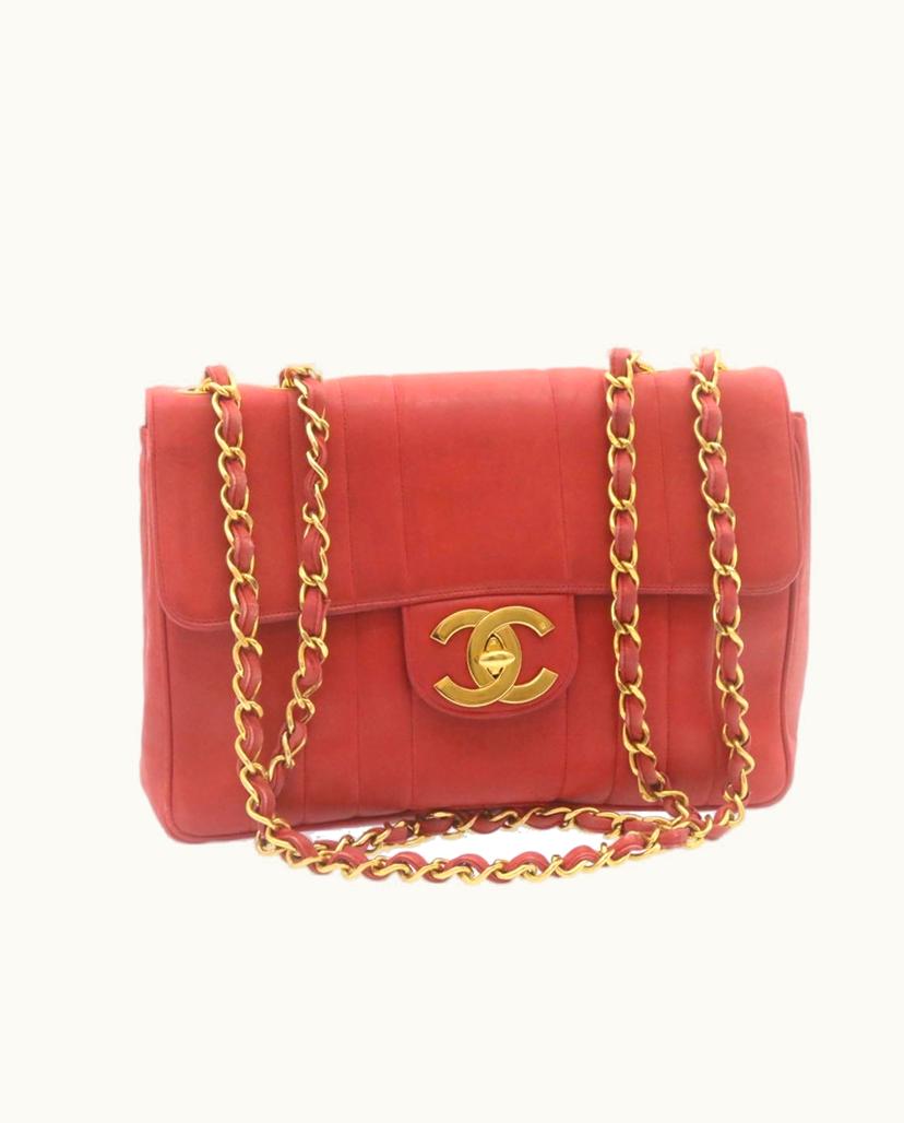 Chanel Chanel Classic Red Leather Women's Shoulder Bag