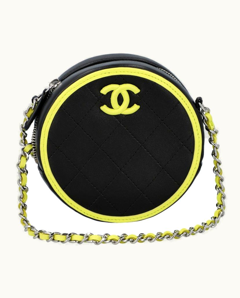 Chanel Chanel CC ROUND Shoulder Bag Black Neon Yellow