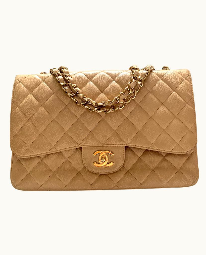 Chanel Chanel Timeless Classic Caviar Leather Shoulder Bag Beige