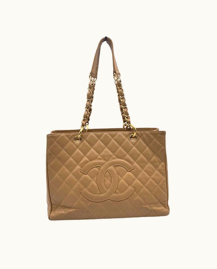 Chanel Chanel Chain Strap Women's Tote Bag Leather Metallic Beige