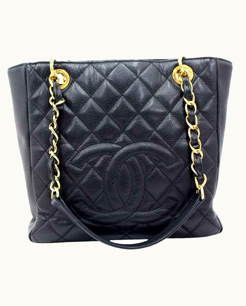 Chanel Chanel Shopper Bag Women's Leather Black & Gold