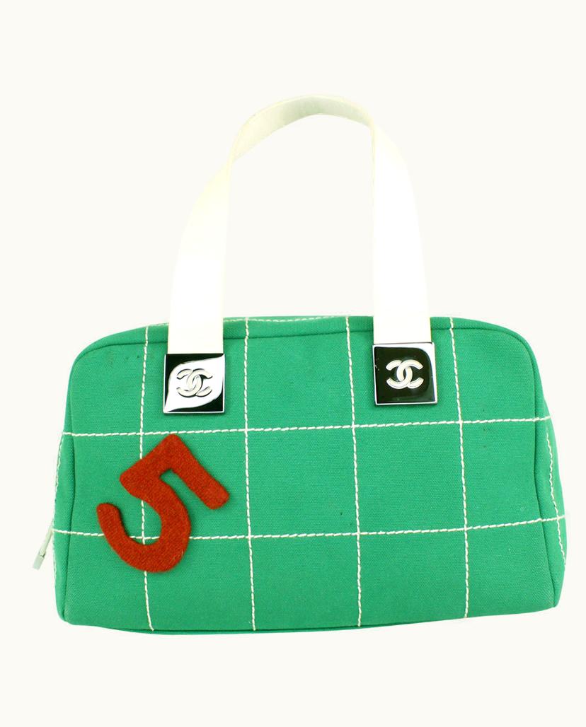 Chanel Chanel Tote Bag Women's Handbag in Green Canvas and White Leather