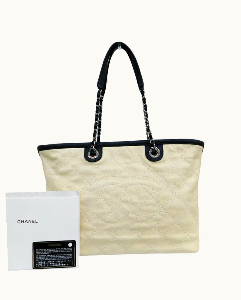 Chanel Chanel Classic Women's Tote Bag Leather Beige Black