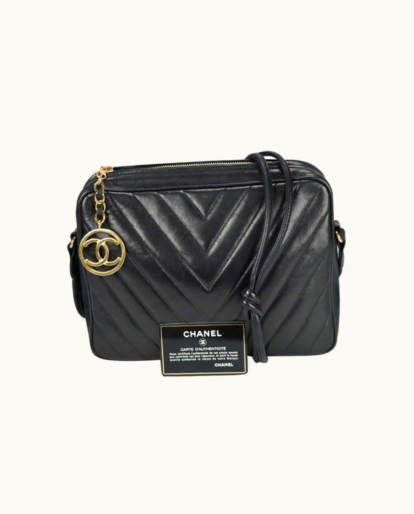 Chanel Chanel Chevron Women's Shoulder Bag Lambskin Leather In Black