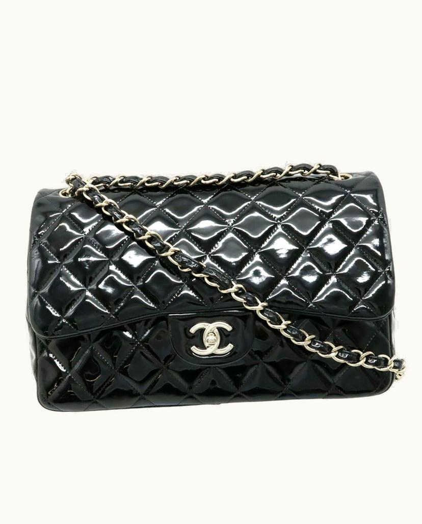 Chanel Chanel Double Flap Shoulder Bag Patent Leather Black