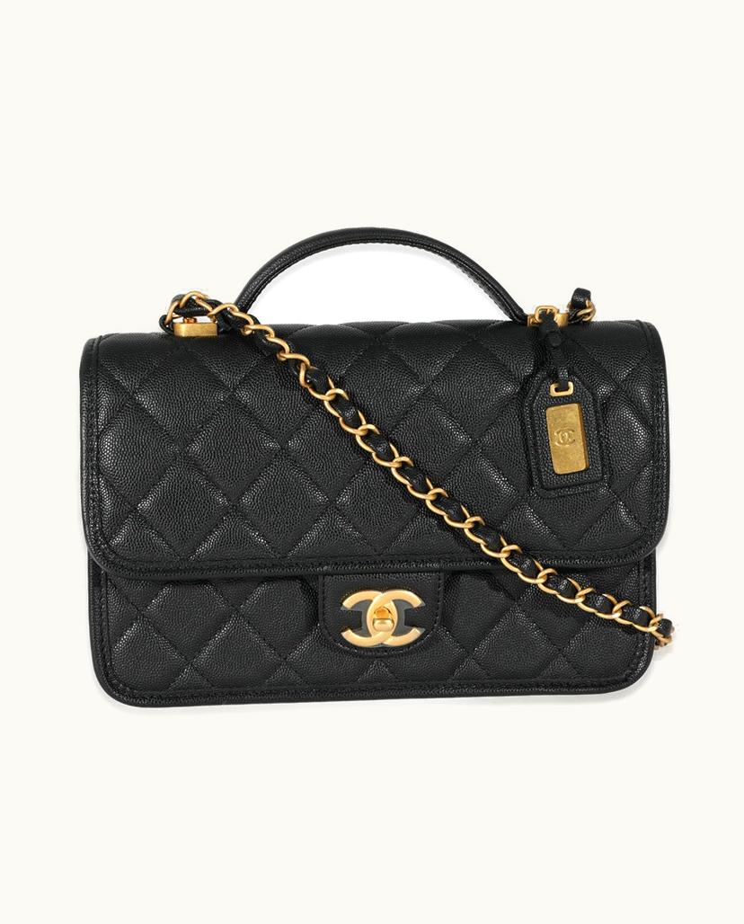 Chanel Chanel Top Handle Flap Bag Leather In Black Caviar