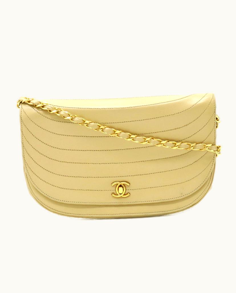 Chanel Chanel Demi Lune Beige Leather Shoulder Bag
